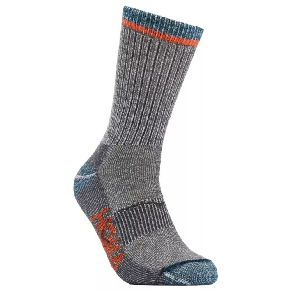 HOKA Unisex Merino Wool Blend Trail/Hiking Crew Socks, Cast (Gray), Sz Medium